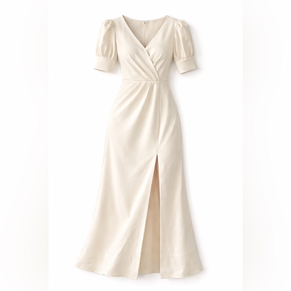 Elegant Ivory Maxi Dress with Puff Sleeves